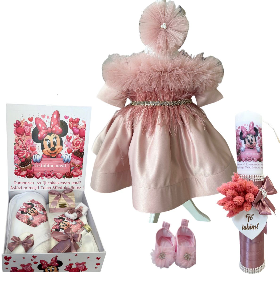 Trusou botez fete – Pink Flower Baptism Set