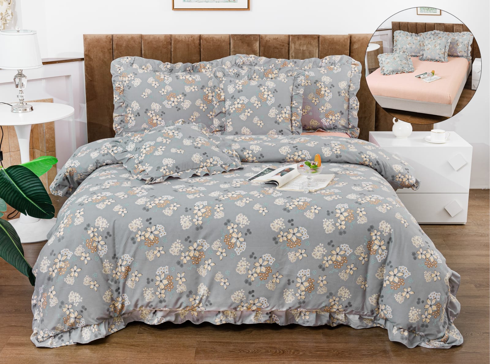 Lenjerie de pat bumbac finet cu volanas – 6 piese | 1022-CM
