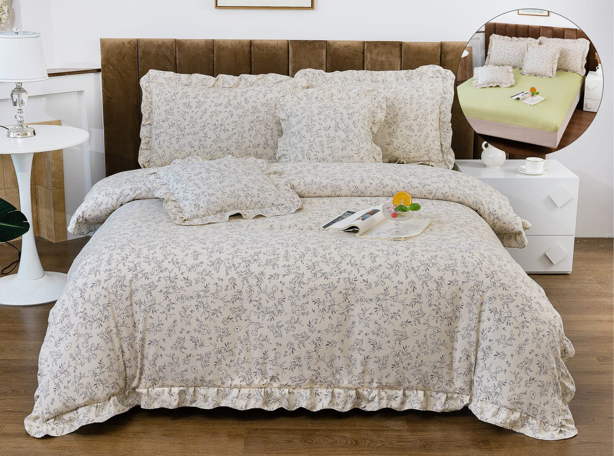 Lenjerie de pat bumbac finet cu volanas – 6 piese | 1023-CM