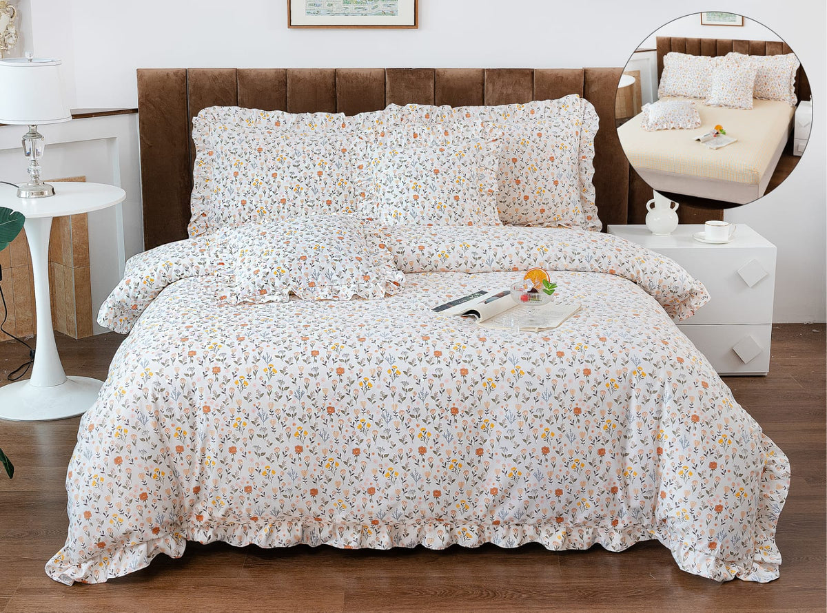 Lenjerie de pat bumbac finet cu volanas – 6 piese | 1033-CM