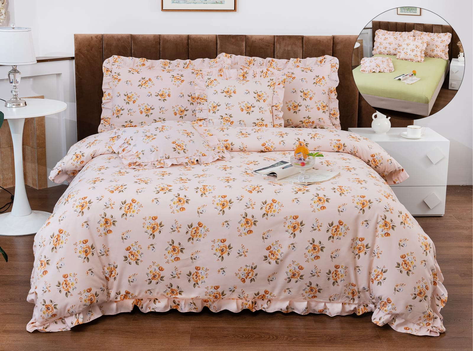 Lenjerie de pat bumbac finet cu volanas – 6 piese | 1034-CM
