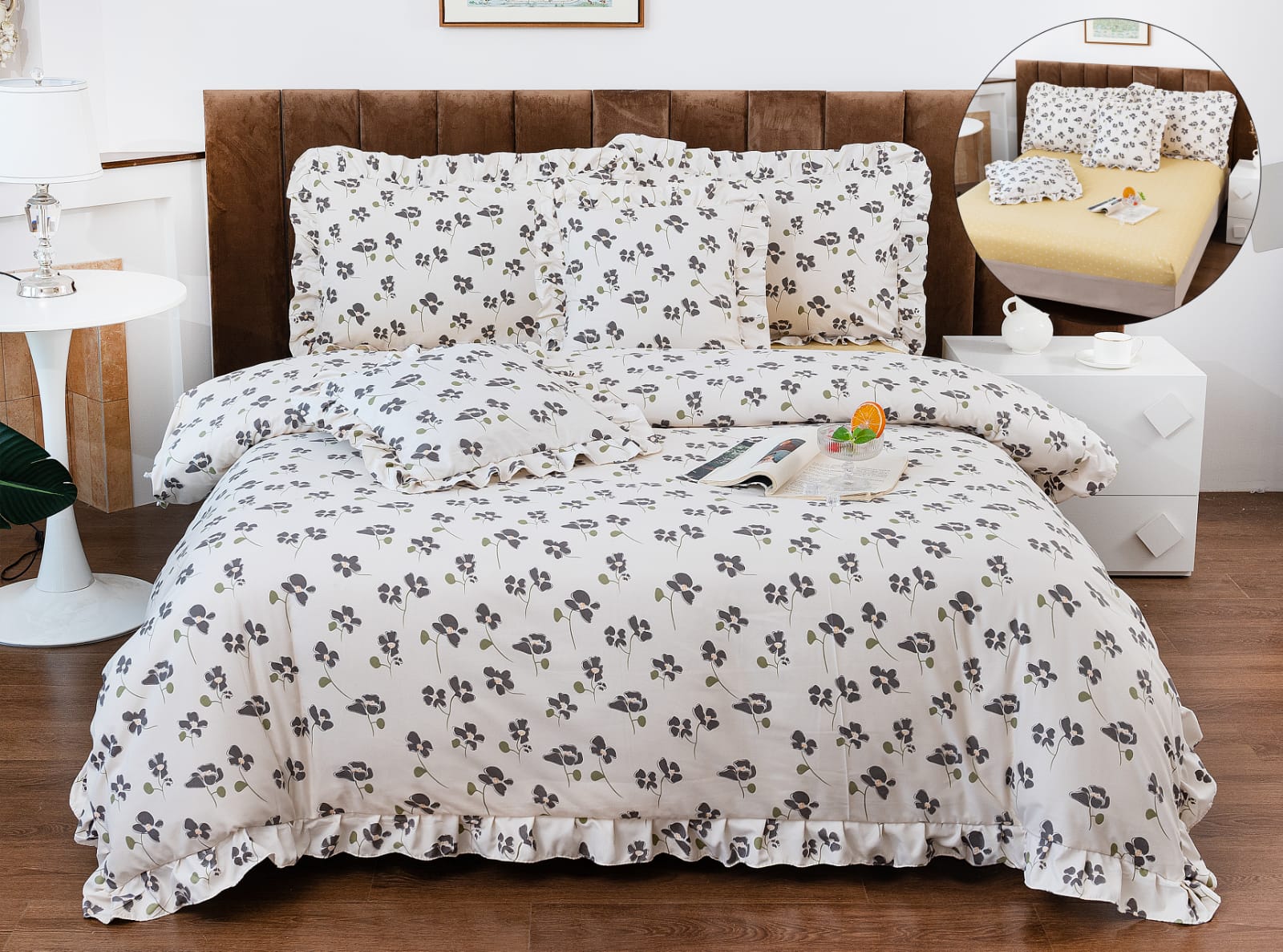 Lenjerie de pat bumbac finet cu volanas – 6 piese | 1037-CM