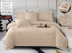 Lenjerie de pat din bumbac neted cu broderie-6 piese | 1074-CM