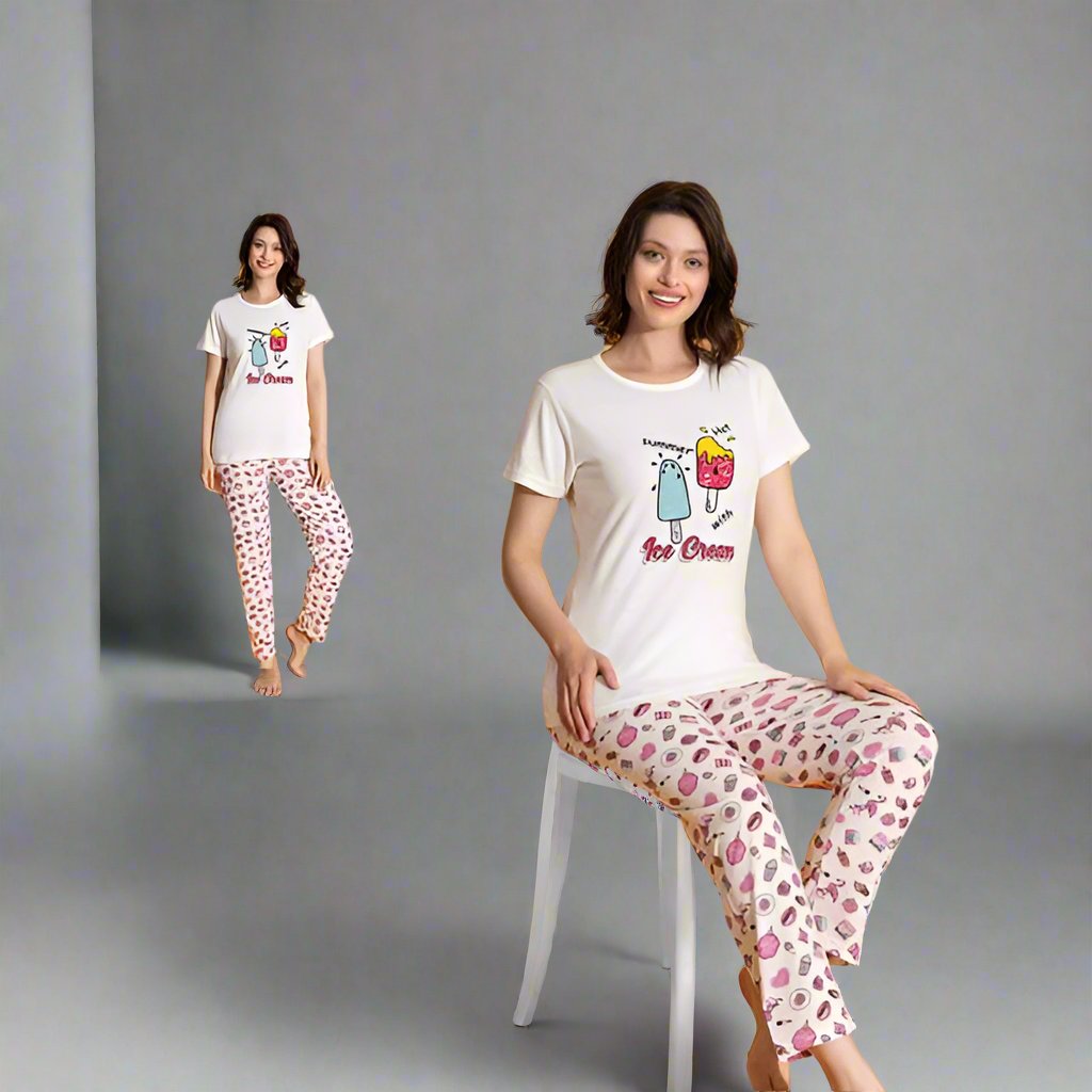 Pijama de Dama cu Tricou si Pantaloni Lung | 0010 - PJ