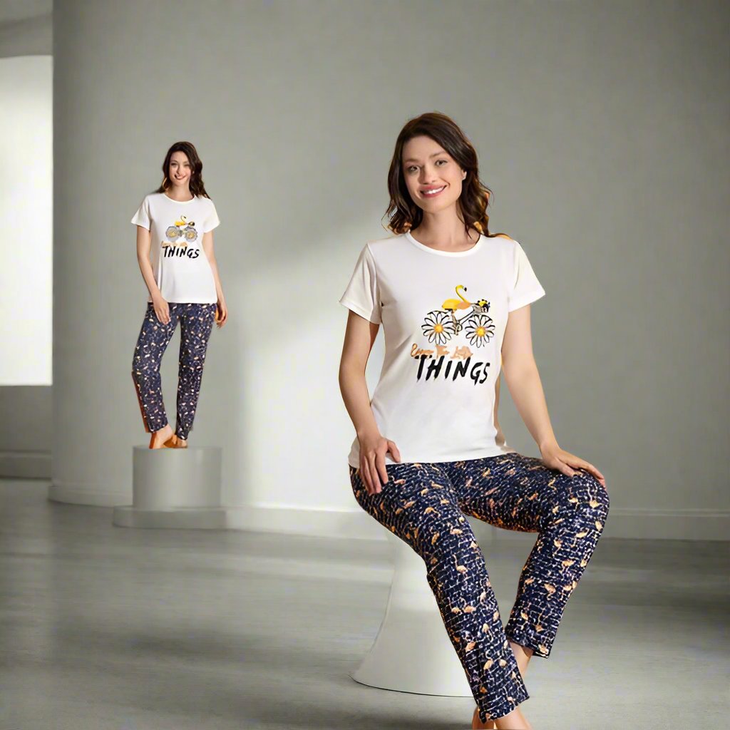 Pijama de Dama cu Tricou si Pantaloni Lung | 0012 - PJ