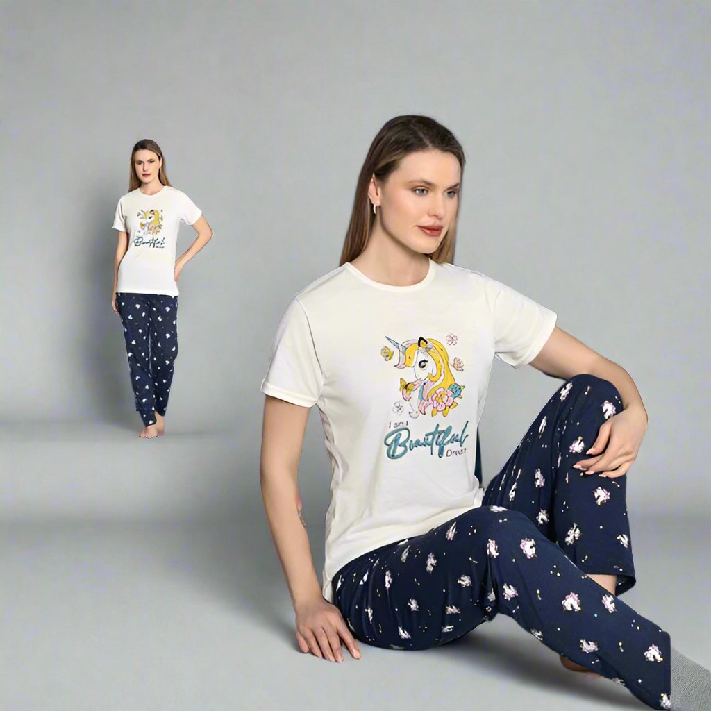 Pijama de Dama cu Tricou si Pantaloni Lung | 0015 - PJ