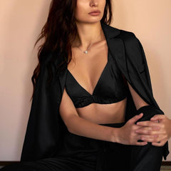 Set Pijama Satin Negru 3 Piese