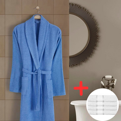 Halat de baie Unisex bumbac 100% – Albastru Inchis + Set 4 Prosoape