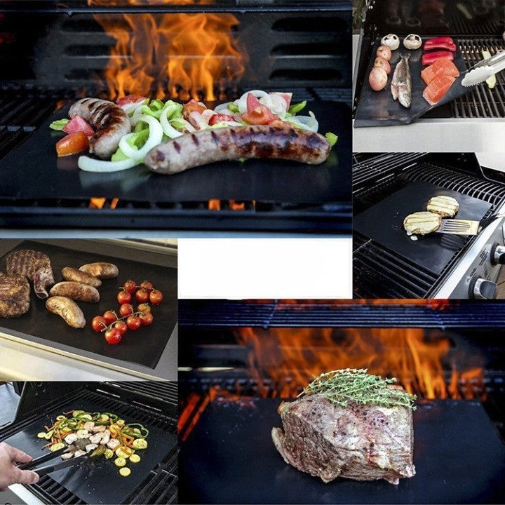 Set 4 Folii Antiaderente din Teflon, Flippy, Multifunctionale, Rezistente la Apa si Temperaturi Ridicate, pentru Gratar, Cuptor, BBQ Grill, 40x33 cm, Negru