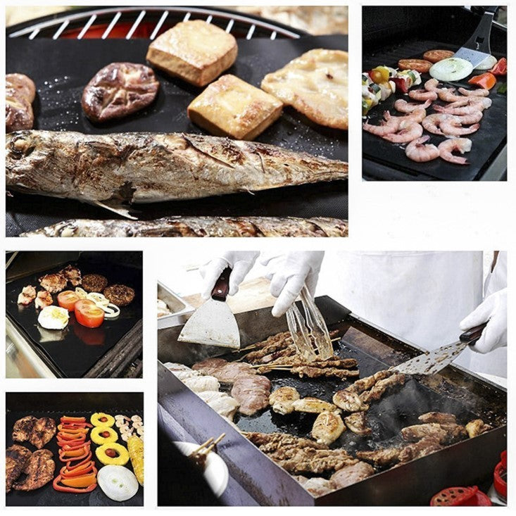 Set 4 Folii Antiaderente din Teflon, Flippy, Multifunctionale, Rezistente la Apa si Temperaturi Ridicate, pentru Gratar, Cuptor, BBQ Grill, 40x33 cm, Negru