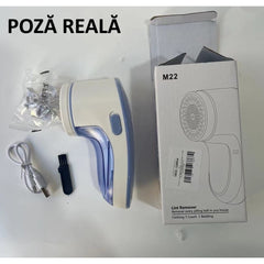 Aparat Pentru Curatat Scame, Par Si Praf, Flippy, Pentru Diferite Tipuri De Material, Cu Lame Din Otel Inoxidabil, Incarcare Prin USB Type-C, Cu Perie De Curatare si Cablu USB Incluse, Albastru, 15 x 7 cm