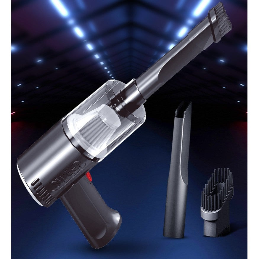 Aspirator Portabil Fara Fir, Flippy, Tip Pistol K7, Pentru Casa si Masina, Incarcare USB, Autonomie 30 Min, 36 x 17 cm, Negru