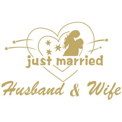 Sticker Autocolant, Flippy, Tematica Nunta, Model Indragostiti, cu Scris Just Married Husband&Wife, 21x29 cm, Auriu