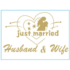 Sticker Autocolant, Flippy, Tematica Nunta, Model Indragostiti, cu Scris Just Married Husband&Wife, 21x29 cm, Auriu