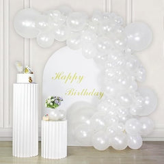 Baloane din Latex pentru Arcada, Flippy, Set din 120 baloane, Model Party, Botez, Pai transparent si adeziv inclus in cutie, 23 cm, Alb