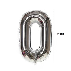 Balon din Folie Flippy, Cifra 0, 81 cm, Pentru Aer sau Heliu, Bulk, Argintiu
