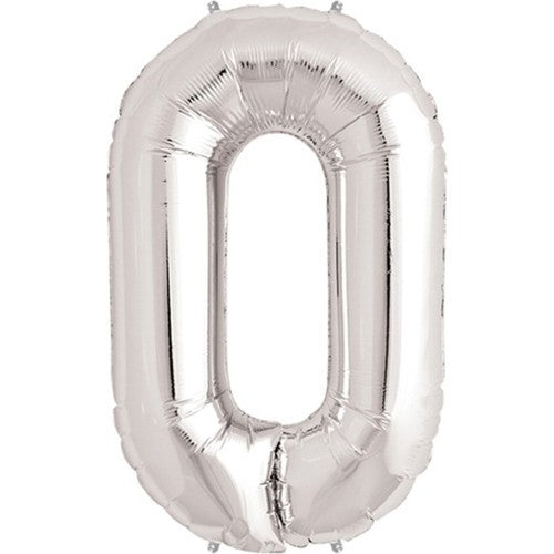 Balon din Folie Flippy, Cifra 0, 81 cm, Pentru Aer sau Heliu, Bulk, Argintiu