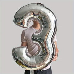 Balon din Folie Flippy, Cifra 3, 81 cm, Pentru Aer sau Heliu, Bulk, Argintiu