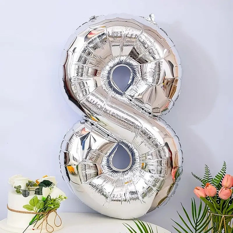 Balon din Folie Flippy, Cifra 8, 81 cm, Pentru Aer sau Heliu, Bulk, Argintiu