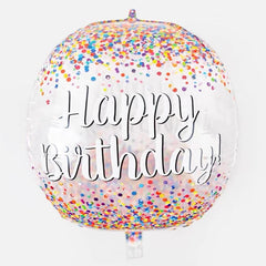 Balon din Folie Metalizata, Flippy, Figurina Rotunda 4D, Model Happy Birthday, Tema Aniversare, 24 x 63 cm, Ambalaj Individual, Pai inclus, Umflare cu Aer sau Heliu, Maro