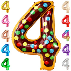 Balon din Folie Metalizata Flippy, Figurina Cifra, Imprimeu Gogosi, Tema Aniversare 100 cm, Ambalaj Individual, Pai inclus, Umflare cu Aer sau Heliu, Multicolor, Cifra 4