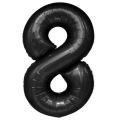 Balon din Folie Metalizata Flippy, Figurina Cifra, Tema Aniversare 40 cm, Ambalaj Individual, Pai inclus, Umflare cu Aer sau Heliu, Negru, Cifra 8