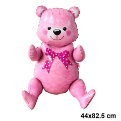 Balon din Folie Metalizata, Flippy, Figurina Animalute, Model Ursulet Asezat, Tematica Aniversare, 44x82.5 cm, Ambalaj Individual, Pai Inclus, Umflare cu Aer sau Heliu, Roz