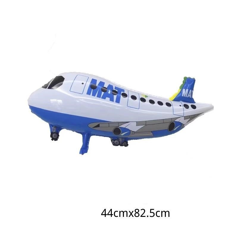 Balon din Folie Metalizata, Flippy, Figurina Avion, Tema Aeronava, 44x82.5 cm, Ambalaj Individual, Pai Inclus, Umflare cu Aer sau Heliu, Alb