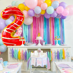 Balon din Folie Metalizata Flippy, Figurina Cifra, Imprimeu Gogosi, Tema Aniversare 100 cm, Ambalaj Individual, Pai inclus, Umflare cu Aer sau Heliu, Multicolor, Cifra 2