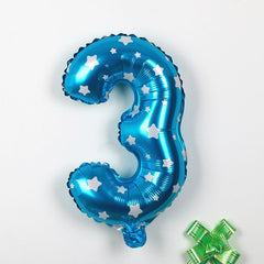 Balon din Folie Metalizata Flippy, Figurina Cifra, Imprimeu Stele, Tema Aniversare 80 cm, Ambalaj Individual, Pai inclus, Umflare cu Aer sau Heliu, Albastru, Cifra 3