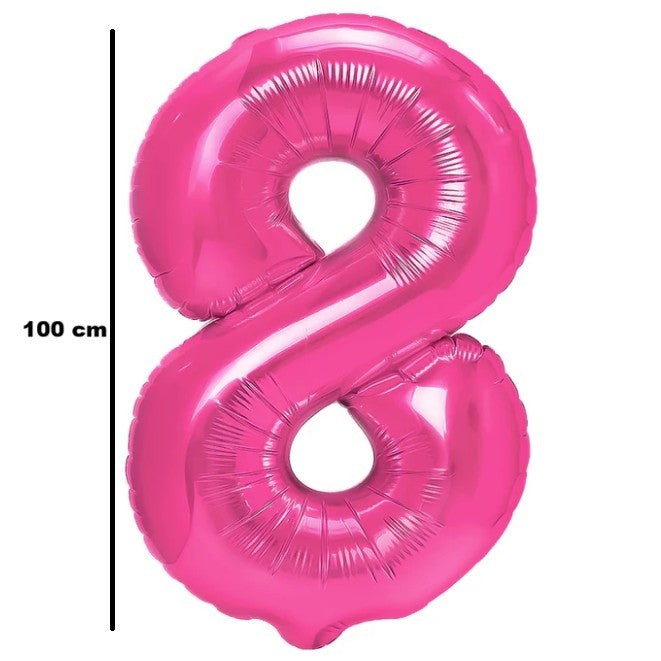 Balon din Folie Metalizata, Flippy, Figurina Cifra, Model 8, Tema Aniversare 100 cm, Ambalaj Individual, Pai Inclus, Umflare cu Aer sau Heliu, Roz