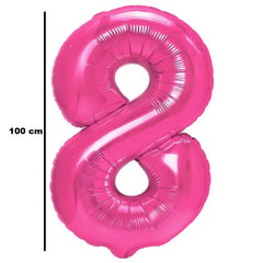 Balon din Folie Metalizata, Flippy, Figurina Cifra, Model 8, Tema Aniversare 100 cm, Ambalaj Individual, Pai Inclus, Umflare cu Aer sau Heliu, Roz