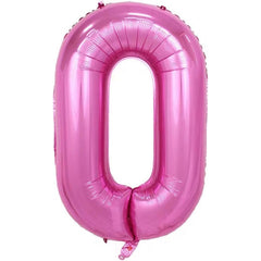 Balon din Folie Metalizata Flippy, Figurina Cifra si Coroana, Tema Aniversare 100 cm, Ambalaj Individual, Pai inclus, Umflare cu Aer sau Heliu, Roz, Cifra 0