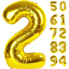 Balon din Folie Metalizata Flippy, Figurina Cifra, Tema Aniversare 100 cm, Ambalaj Individual, Pai inclus, Umflare cu Aer sau Heliu, Auriu, Cifra 2