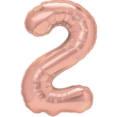 Balon din Folie Metalizata Flippy, Figurina Cifra, Tema Aniversare 100 cm, Ambalaj Individual, Pai inclus, Umflare cu Aer sau Heliu, Coral, Rose, Cifra 2
