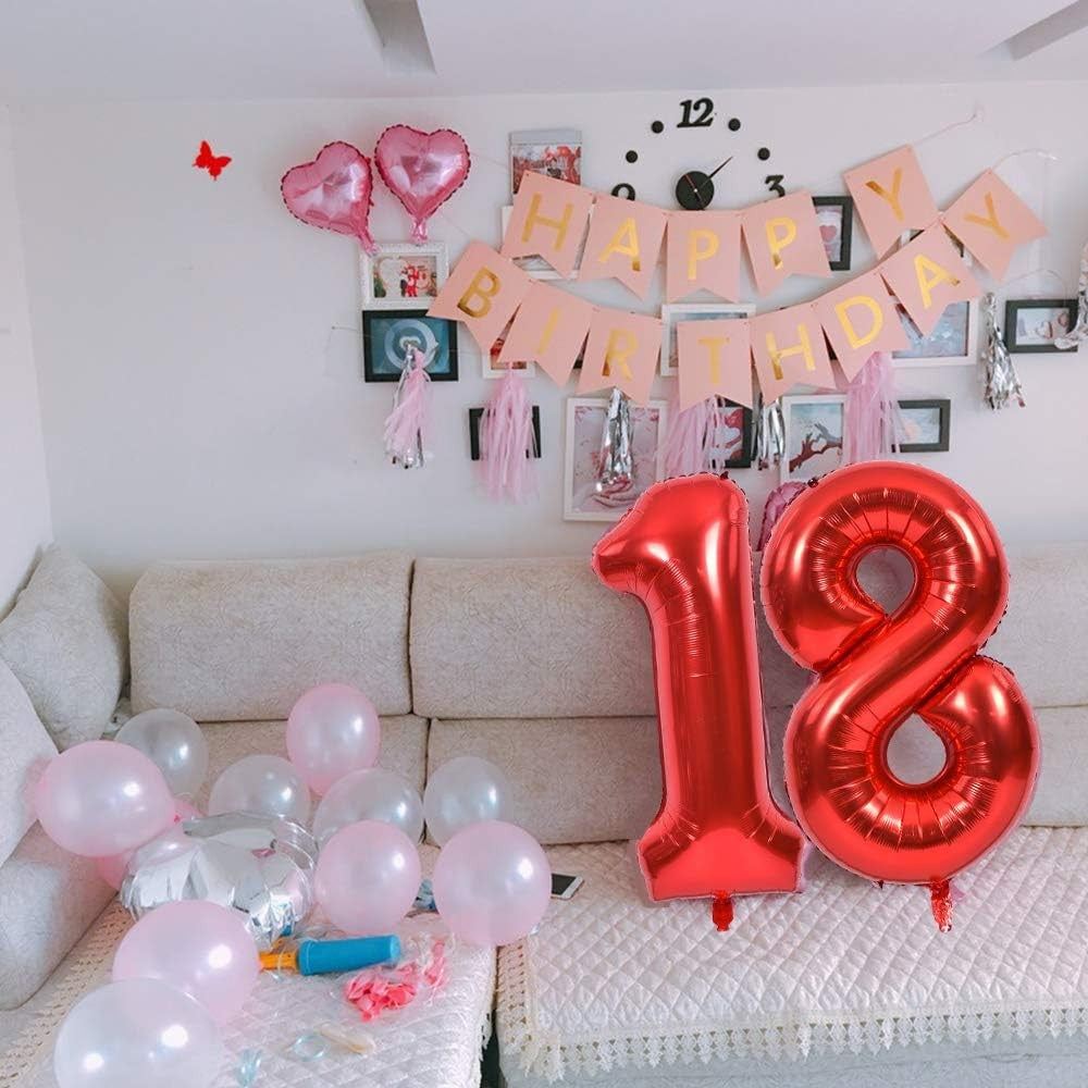 Balon din Folie Metalizata Flippy, Figurina Cifra, Tema Aniversare 40 cm, Ambalaj Individual, Pai inclus, Umflare cu Aer sau Heliu, Rosu, Cifra 1