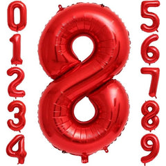 Balon din Folie Metalizata Flippy, Figurina Cifra, Tema Aniversare 40 cm, Ambalaj Individual, Pai inclus, Umflare cu Aer sau Heliu, Rosu, Cifra 8