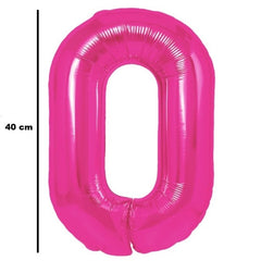 Balon din Folie Metalizata Flippy, Figurina Cifra, Tema Aniversare 40 cm, Ambalaj Individual, Pai inclus, Umflare cu Aer sau Heliu, Roz, Cifra 0