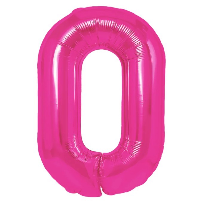Balon din Folie Metalizata Flippy, Figurina Cifra, Tema Aniversare 40 cm, Ambalaj Individual, Pai inclus, Umflare cu Aer sau Heliu, Roz, Cifra 0