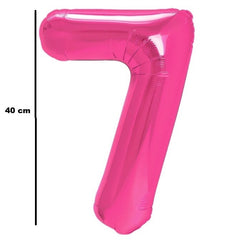 Balon din Folie Metalizata Flippy, Figurina Cifra, Tema Aniversare 40 cm, Ambalaj Individual, Pai inclus, Umflare cu Aer sau Heliu, Roz, Cifra 7