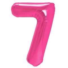 Balon din Folie Metalizata Flippy, Figurina Cifra, Tema Aniversare 40 cm, Ambalaj Individual, Pai inclus, Umflare cu Aer sau Heliu, Roz, Cifra 7