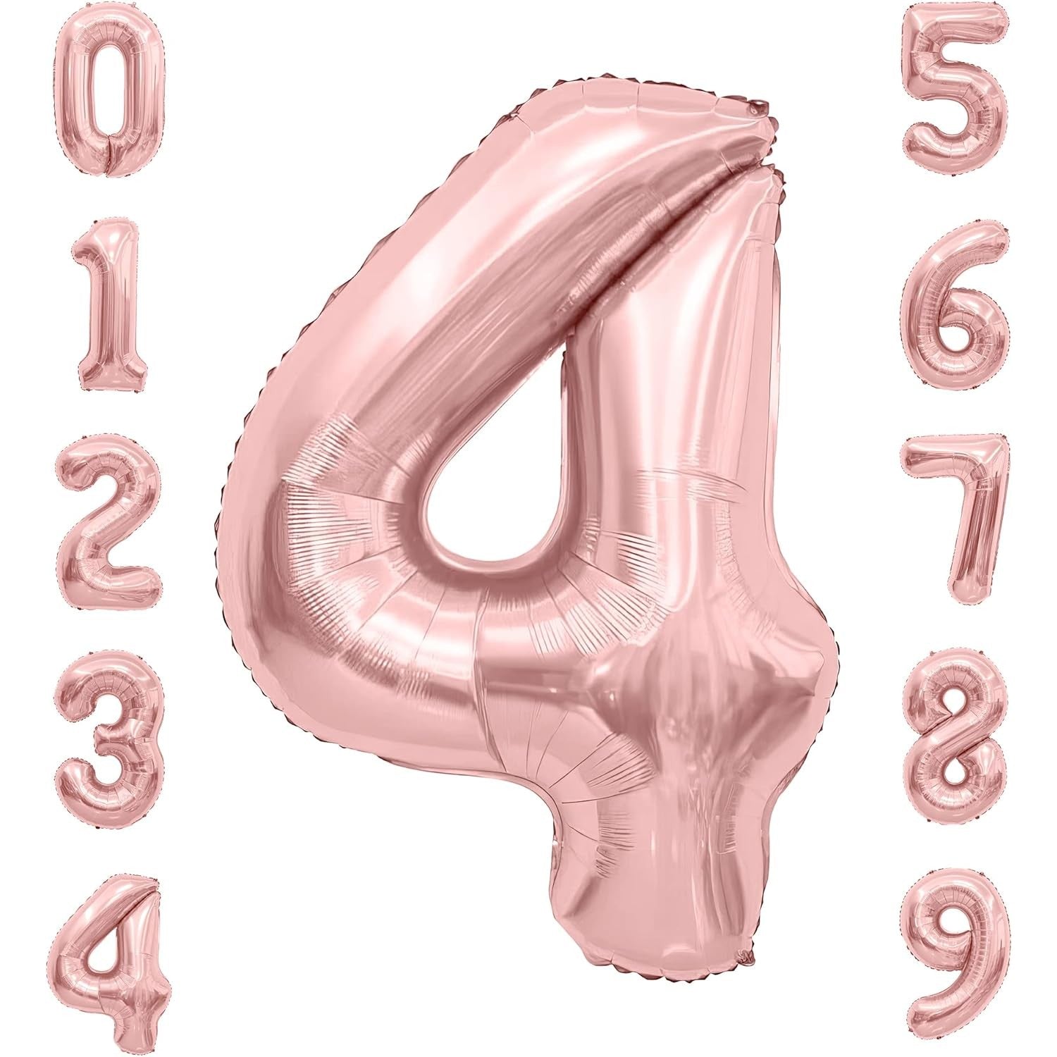 Balon din Folie Metalizata Flippy, Figurina Cifra, Tema Aniversare 40 cm, Ambalaj Individual, Pai inclus, Umflare cu Aer sau Heliu, Rose Gold, Cifra 4