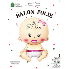 Balon din Folie Metalizata, Flippy, Figurina Fetita, Tema Botez, 73x48 cm,  Ambalaj Individual, Pai Inclus, Umflare cu Aer sau Heliu, Roz