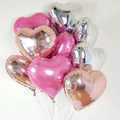 Balon din Folie Metalizata, Flippy, Figurina Inimioara, Model Simplu, Tematica Iubire, 40 cm, Ambalaj Individual, Pai Inclus, Umflare cu Aer sau Heliu, Argintiu