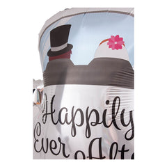 Balon din Folie Metalizata, Flippy, Figurina Masina, Model Nunta Happily Ever After, Tema Nunta, 60 x 63 cm, Ambalaj Individual, Pai Inclus, Umflare cu Aer sau Heliu, Alb