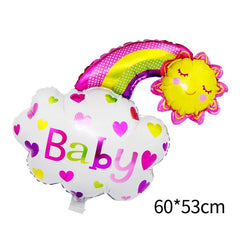 Balon din Folie Metalizata, Flippy, Figurina Soare si Nor, Tema Botez, 60x53 cm, Ambalaj Individual, Pai Inclus, Umflare cu Aer sau Heliu, Roz