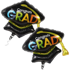 Balon din Folie Metalizata, Flippy, Figurina, Model Toca Congrats Grad, Tematica Absolvire,  66x66 cm, Ambalaj Individual, Pai Inclus, Umflare cu Aer sau Heliu, Negru