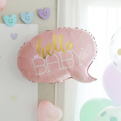 Balon din Folie Metalizata, Flippy, Figurina Norisor, Tema Hello Baby , 59x50 cm, Ambalaj Individual, Pai Inclus, Umflare cu Aer sau Heliu, Roz