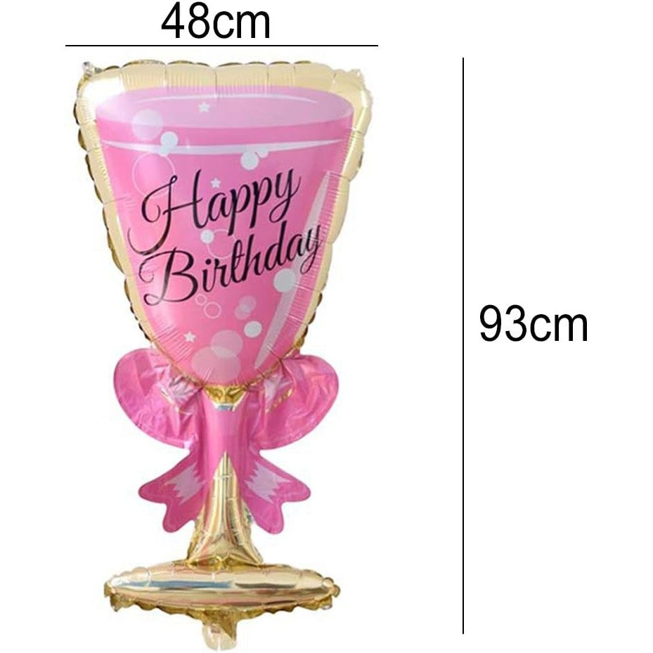 Balon din Folie Metalizata, Flippy, Figurina Pahar de Vin, Tema Aniversare, 93x48 cm, Ambalaj Individual, Pai Inclus, Umflare cu Aer sau Heliu, Roz