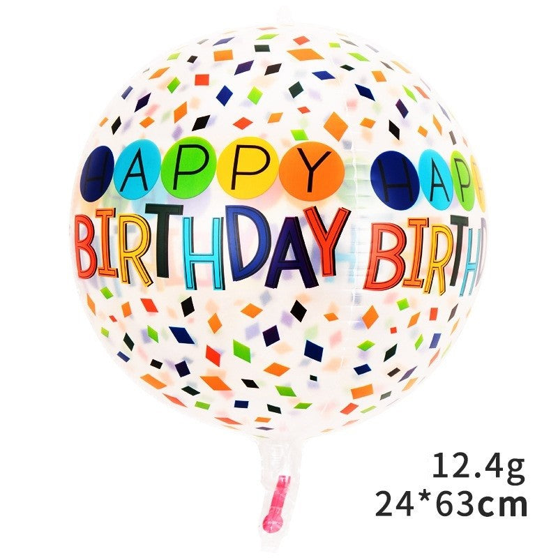 Balon din Folie Metalizata, Flippy, Figurine 4D, Model Happy Birthday, Tematica Aniversara Bombonele, 63x24 cm, Ambalaj Individual, Pai Inclus, Umflare cu Aer sau Heliu, Alb-Multicolor